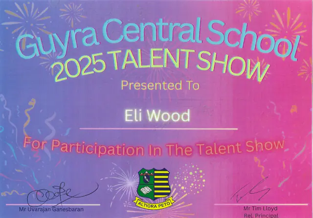 2025 Talent Show participation — scanned certificate