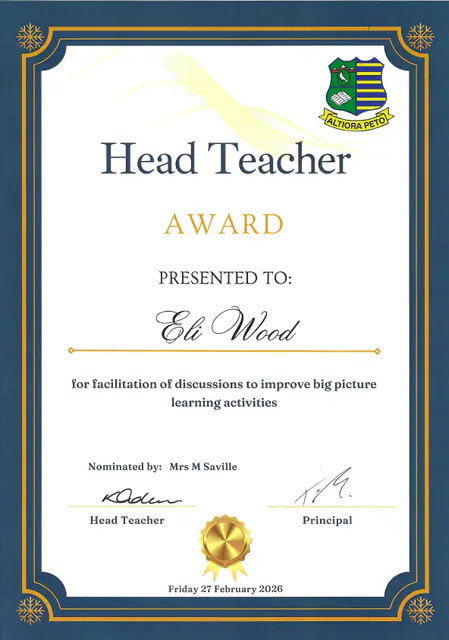 Head Teacher Award, facilitation of discussions — scanned certificate